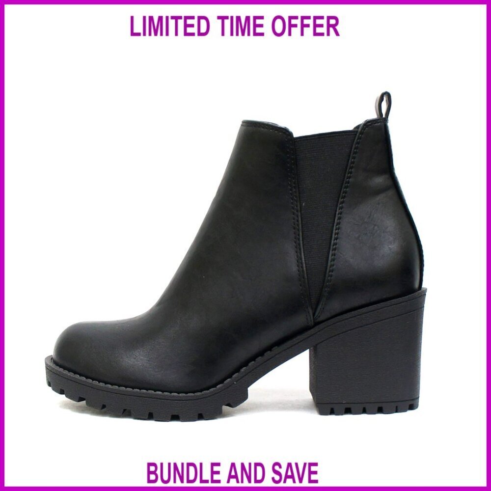 Lug Sole Mid Heel Ankle Bootie with Double Elastic Gore